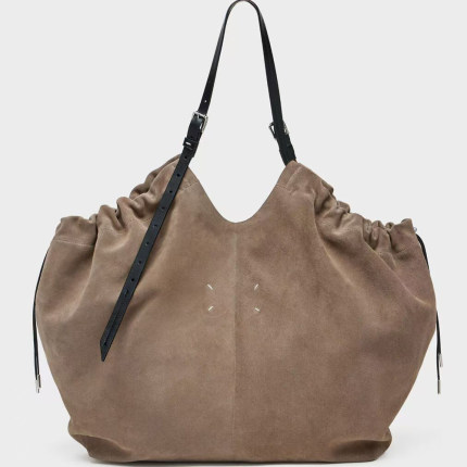 欧洲站小众设计麂皮绒真皮女包时尚大容量单肩腋下磨砂牛皮购物袋