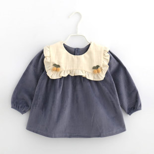 女孩宝宝灯芯绒罩衣防水反穿衣婴儿吃饭围兜防脏护衣儿童围裙秋冬