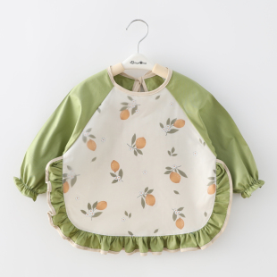 婴儿纯棉护衣春秋薄款 吃饭防水围兜防脏宝宝罩衣儿童防油可爱围裙