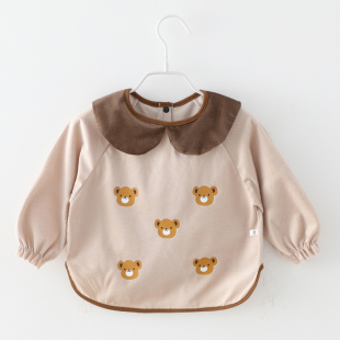 婴儿可爱防水反穿衣儿童吃饭长袖 围兜 秋冬罩衣宝宝防脏围裙新款