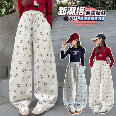 女童猫咪印花卫裤2026春款休闲裤