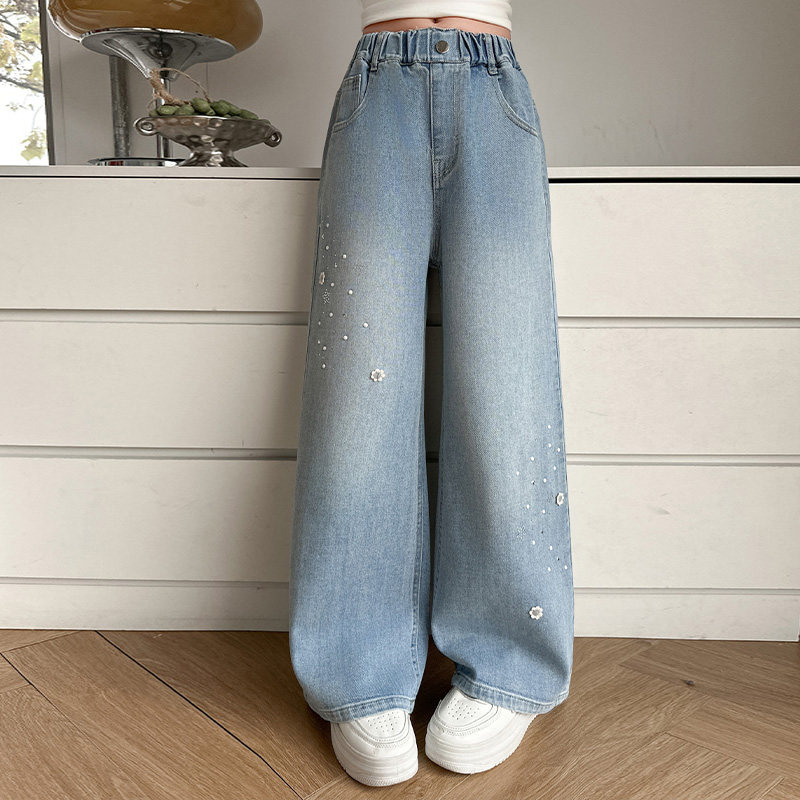 女童牛仔阔腿裤2026春季新款儿童韩版洋气钉珠装饰中大童百搭长裤,童装/婴儿装/亲子装,儿童牛仔裤,淘宝优惠券,粉丝福利购,淘宝优惠卷