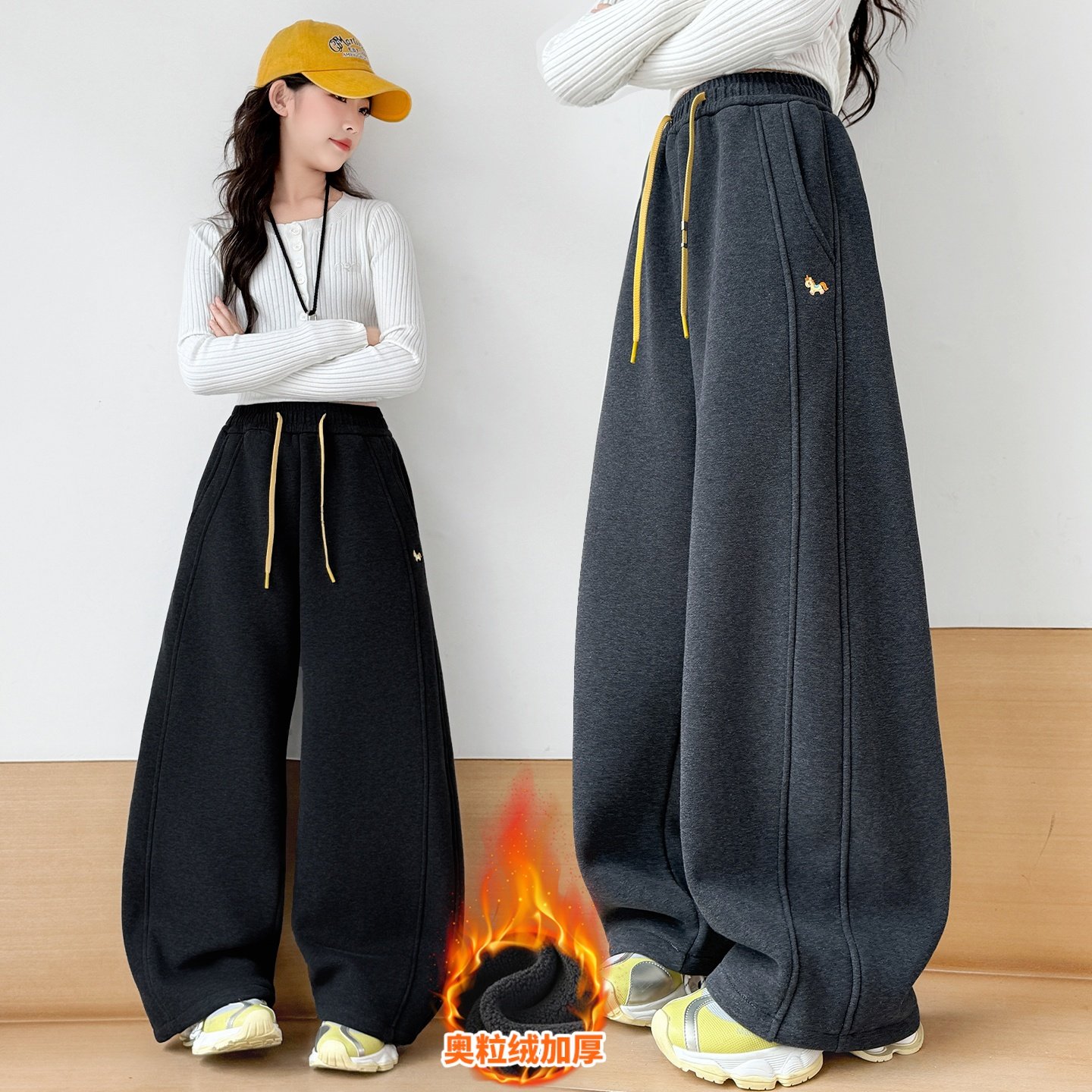 女童加绒弯刀裤秋冬儿童加厚卫裤