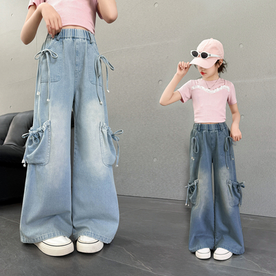 女童牛仔裤2025秋冬直筒休闲裤