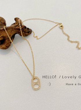 日韩版时尚满钻猪鼻子项链女潮流网红抖音同款锁骨链气质工厂代发