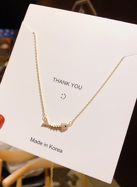 韩国时尚新款时尚个性鱼骨头镶钻项链女简约创意短款锁骨链项链