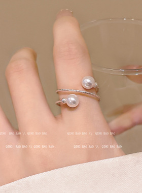 轻奢高级感仿珍珠开口戒指女小众设计感夸张食指戒可调节指环配饰