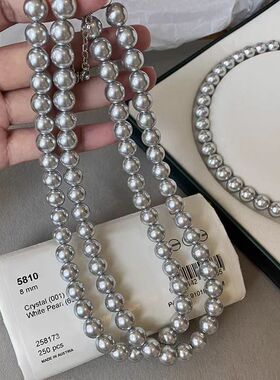 真多麻铂金银灰色珍珠项链女轻奢小众高级秋冬锁骨毛衣链项饰