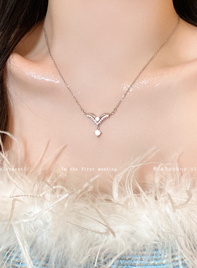 精致高级感天使翅膀项链饰品女轻奢小众爆闪锆石流苏锁骨链项饰品