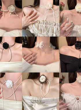 山茶花朵珍珠项链女choker锁骨链拼接时尚轻奢小众设计高级感颈链