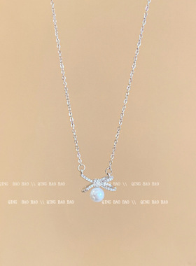 珍珠蝴蝶结钛钢项链配饰女2026爆款高级感轻奢小众锁骨颈链项饰品