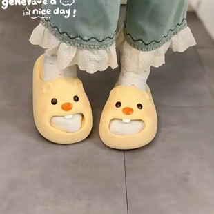 女夏外穿海边沙滩防滑厚底居家室内舒适情侣一字拖 小海狸凉拖鞋