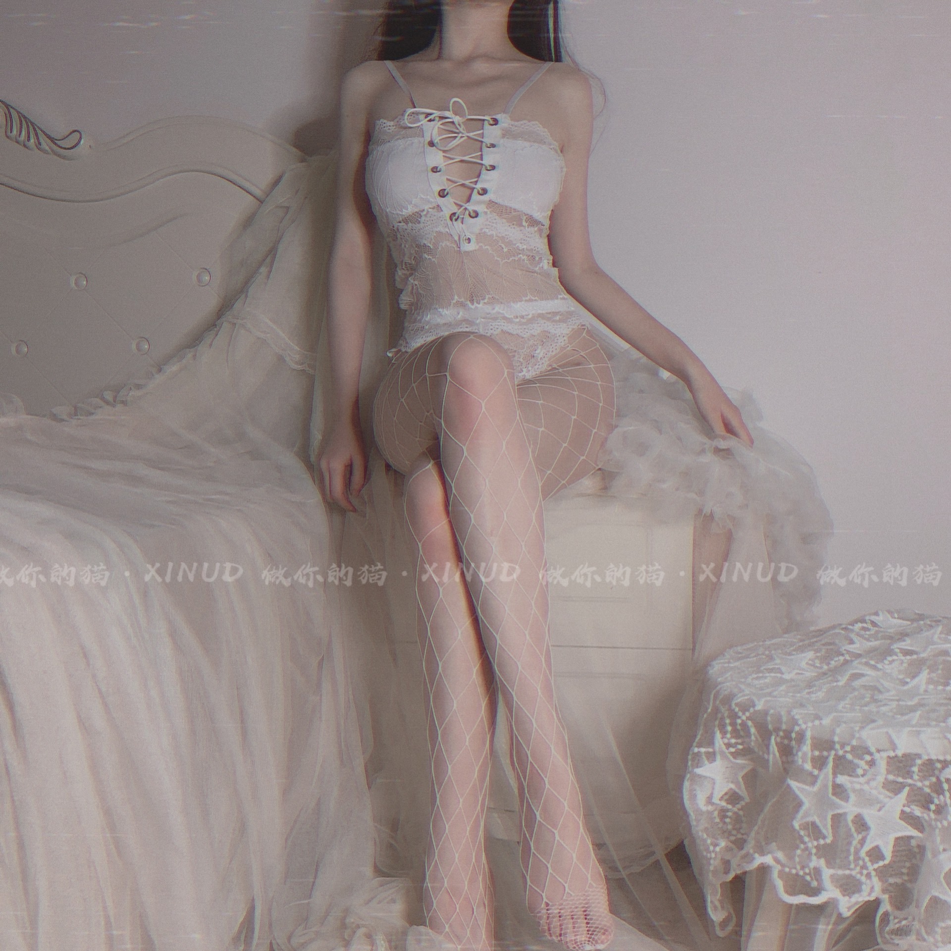 做你的猫:含网袜)欧美性感蕾丝绑带连体网袜情趣透视激情内衣女