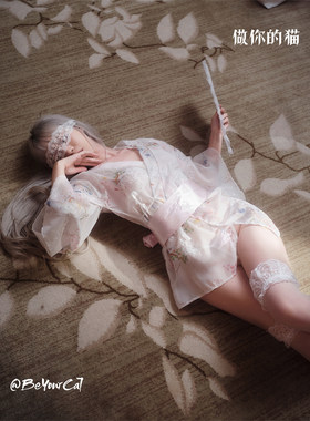 做你的猫：相约东京*和服甜美蝴蝶结性感印花日系少女睡衣夏套装