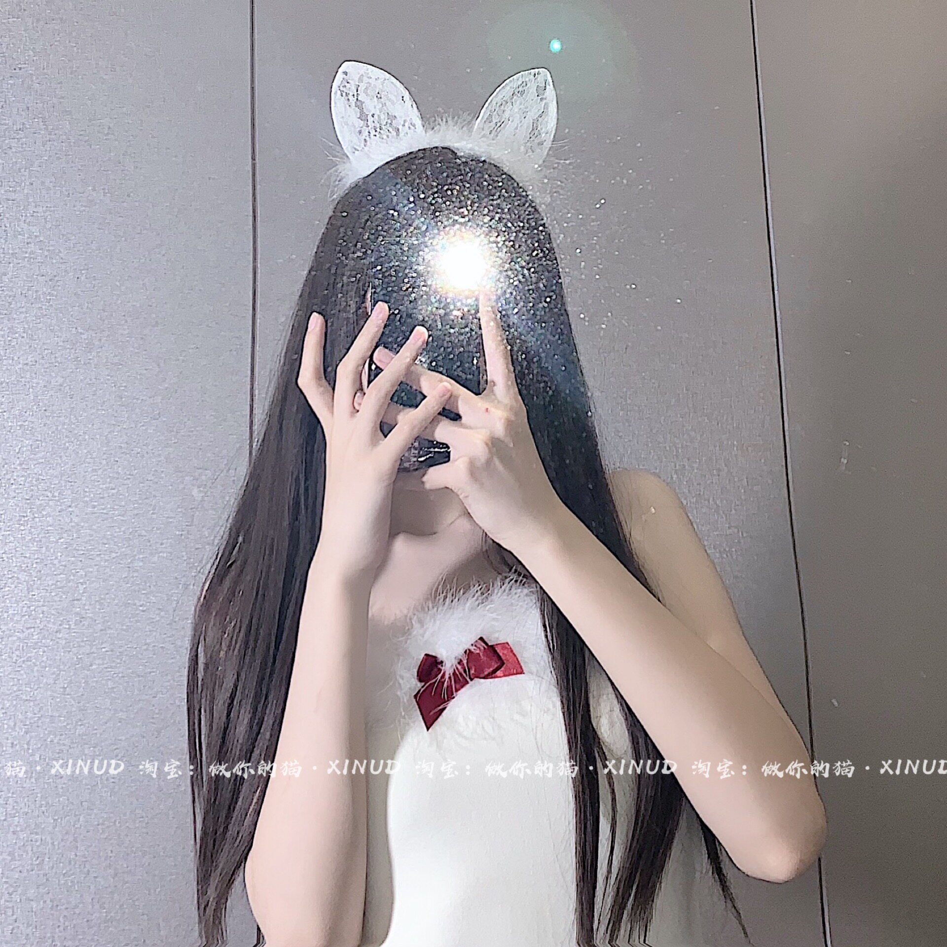 做你的猫:软绵小奶兔 原宿风蕾丝兔耳朵发箍发女饰私房拍照道具