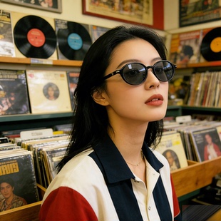 YIFU逸夫Y034复古风小圆形太阳镜男女通用黑色镜架小众高格调墨镜