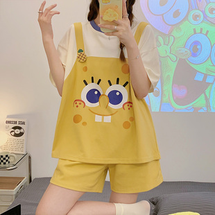 海绵宝宝睡衣女夏季纯棉短袖2025年新款可爱学生卡通网红爆款套装