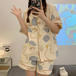 『想自由鸭』纯棉睡衣女夏季日系卡通短袖夏天网红爆款全棉家居服