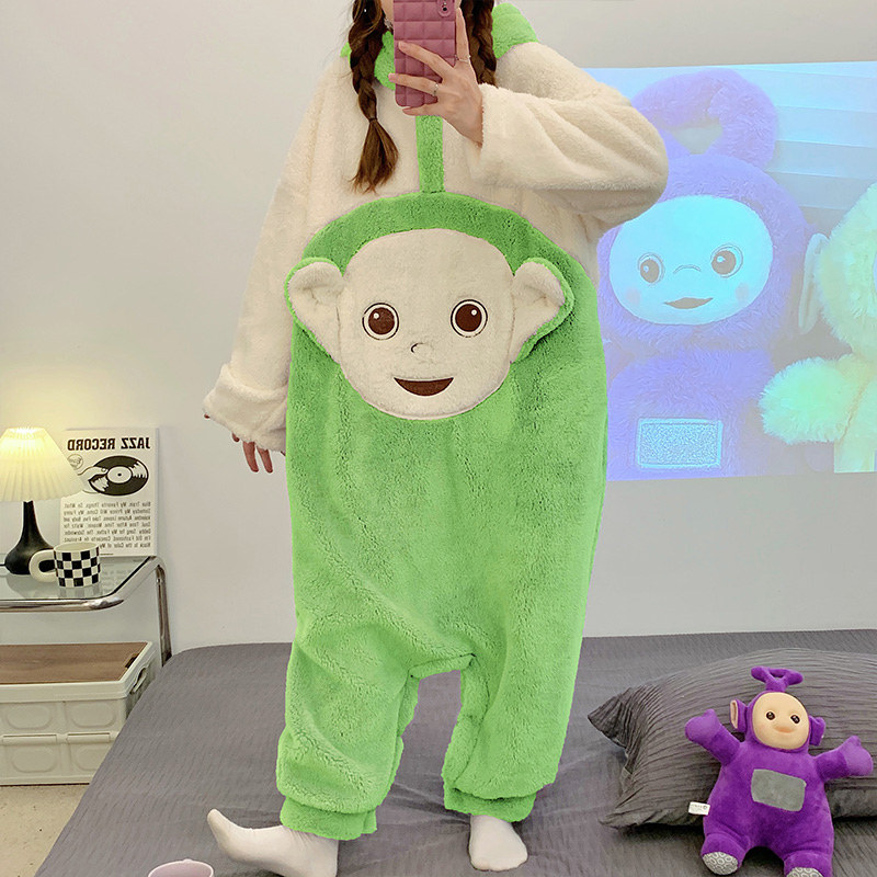 睡裙女士冬季连帽珊瑚绒连体卡通天线宝宝加绒加厚保暖小个子睡衣