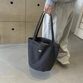 韩版 帆布包包女大容量单肩托特包日系待产纯色简约百搭通勤水桶包