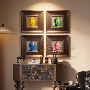 现代轻奢东方美学佛像装 饰画客厅玄关方形组合壁画高级感艺术挂画