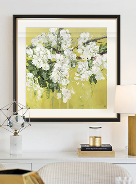 三千年简美单幅黄色杏花装饰画玄关过道挂画客厅壁画原版画0938