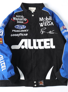 杜戴克Newman潮牌机车棒球服温斯顿杯系列Alltel 蓝色轰炸机夹克