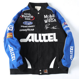 杜戴克Newman潮牌机车棒球服温斯顿杯系列Alltel 蓝色轰炸机夹克