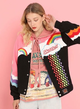 杜戴克2020mlg毛毛潮牌棒球服男女冬季加厚Slp加厚彩虹脸联名夹克