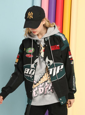 2021欧美刺绣夹克BF风男女潮牌vintage宽松嘻哈外套古着棒球服