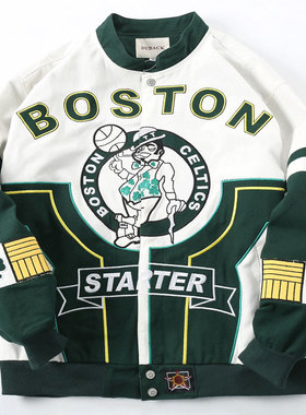 2024新款凯尔特人欧美男女潮牌棒球服立领宽松加厚拼接刺绣夹克