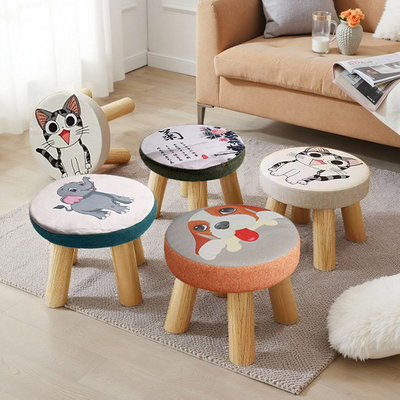 家用实木布艺小凳子换鞋凳小矮凳客厅茶几圆凳沙发凳蘑菇凳小椅子