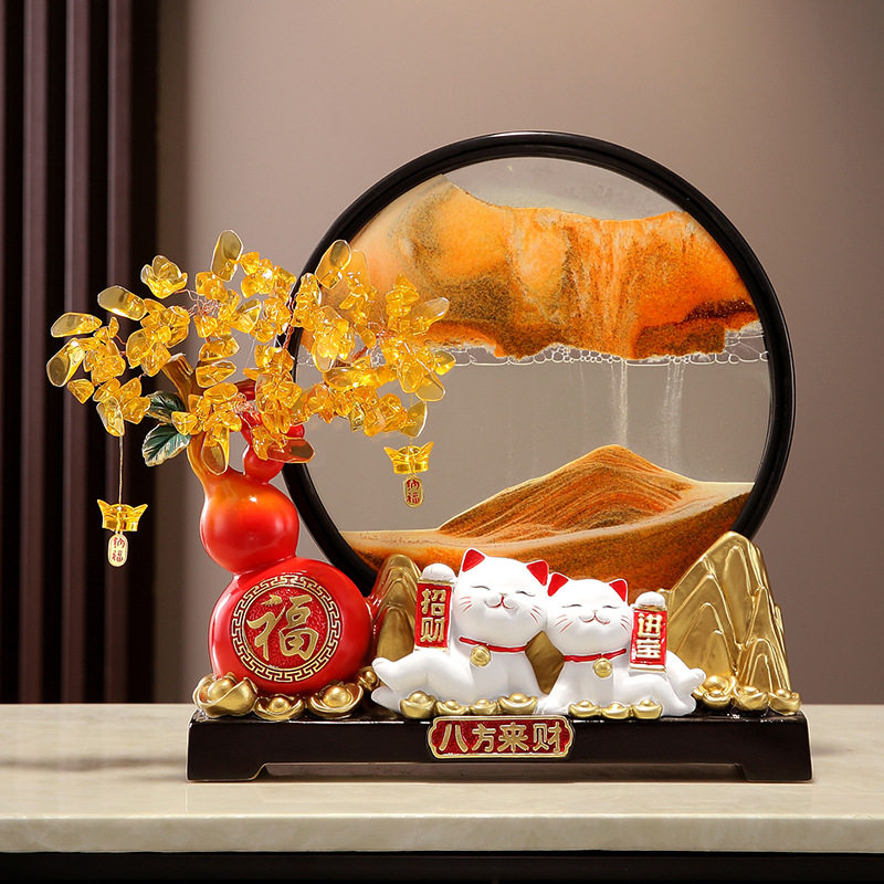 葫芦流沙画招财猫家居摆件客厅公司店铺前台桌面装饰乔迁开业礼物图片