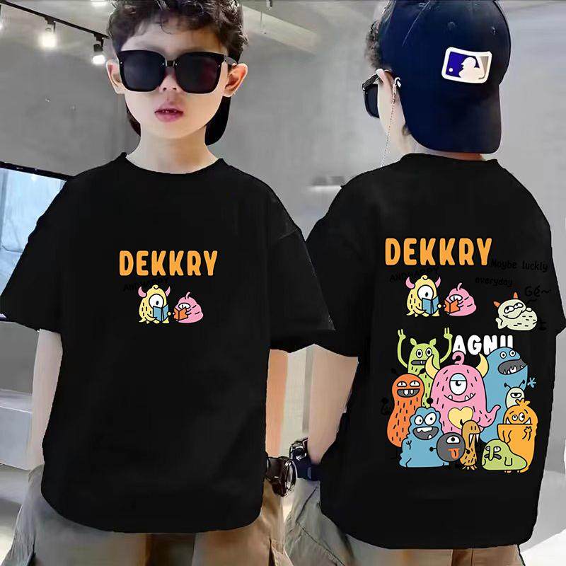 宽松休闲男童双面印花半袖体恤中大童潮流短袖打底衫儿童圆领上衣