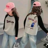 春秋打底衫 女童长袖 上衣 儿童韩版 洋气常规插肩袖 T恤2024秋装 新款