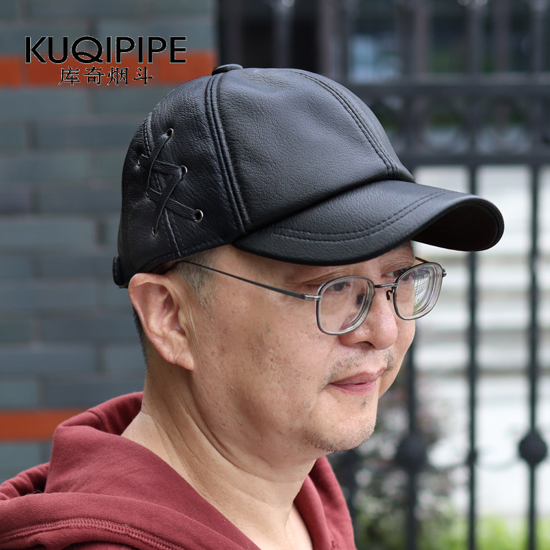 羊皮棒球帽子男韩版潮时尚真皮中青年秋冬欧美休闲鸭舌帽街头薄款