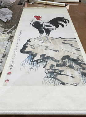 徐悲鸿 雄鸡图 近现代名家字画国画艺术微喷复制装饰画高档挂画