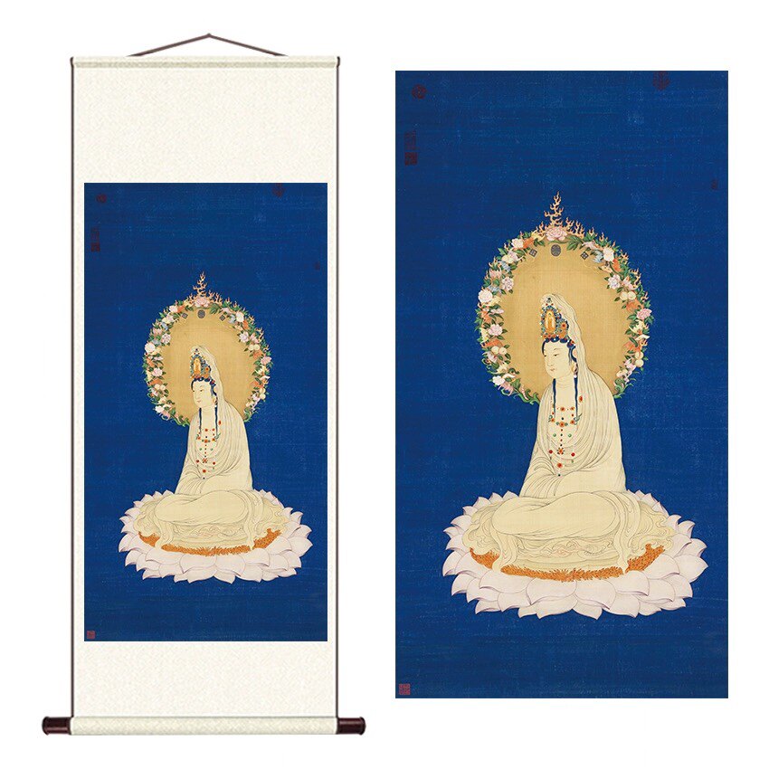 清 丁观鹏 莲座大士像观音像 故宫佛像画真迹微喷复制装饰画装裱