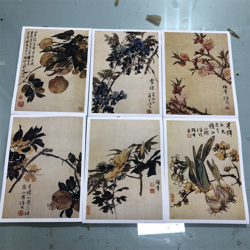 清 任颐 任伯年 没骨花卉六开 名家设色写意花鸟国画微喷复制临摹