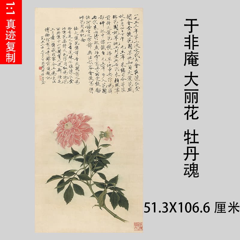于非庵 大丽花 工笔牡丹国画立轴微喷复制装饰画学习临摹画稿范本