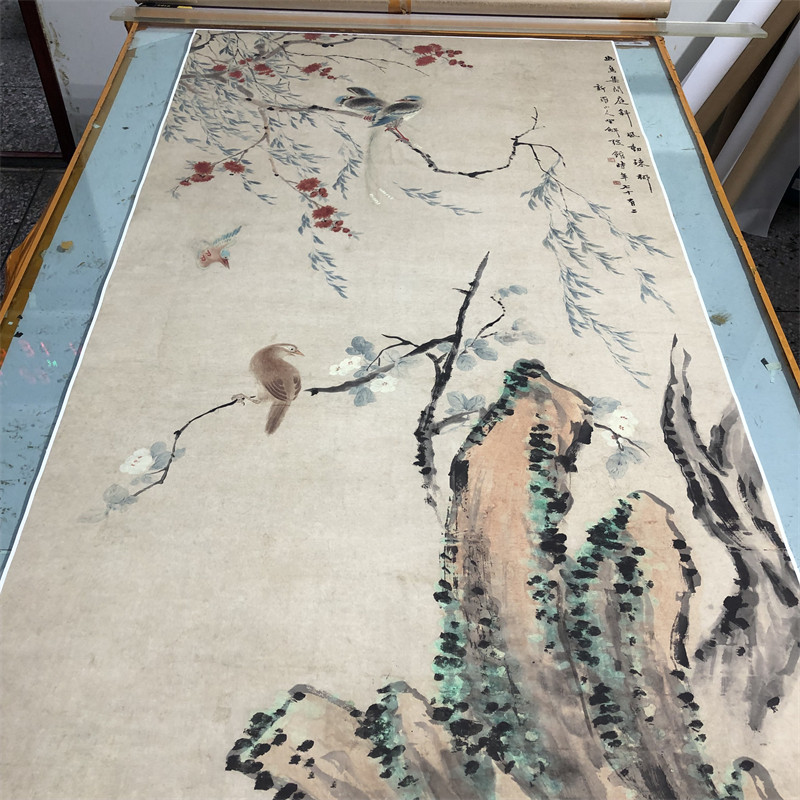 清 华喦 红花幽鸟图花鸟画仿古真迹复制品微喷临摹画稿挂轴装饰画