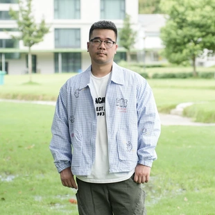 民生铺子复古趣味卡通印花格子衬衫外套男士秋季宽松上衣