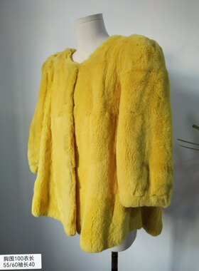獭兔毛马甲貂皮大衣女龙猫皮草黄色不规则外套通勤风貂绒狐狸真毛