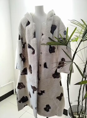 羊毛羊剪绒皮毛一体獭兔毛马甲貂皮大衣女龙猫皮草白色冬长款外套