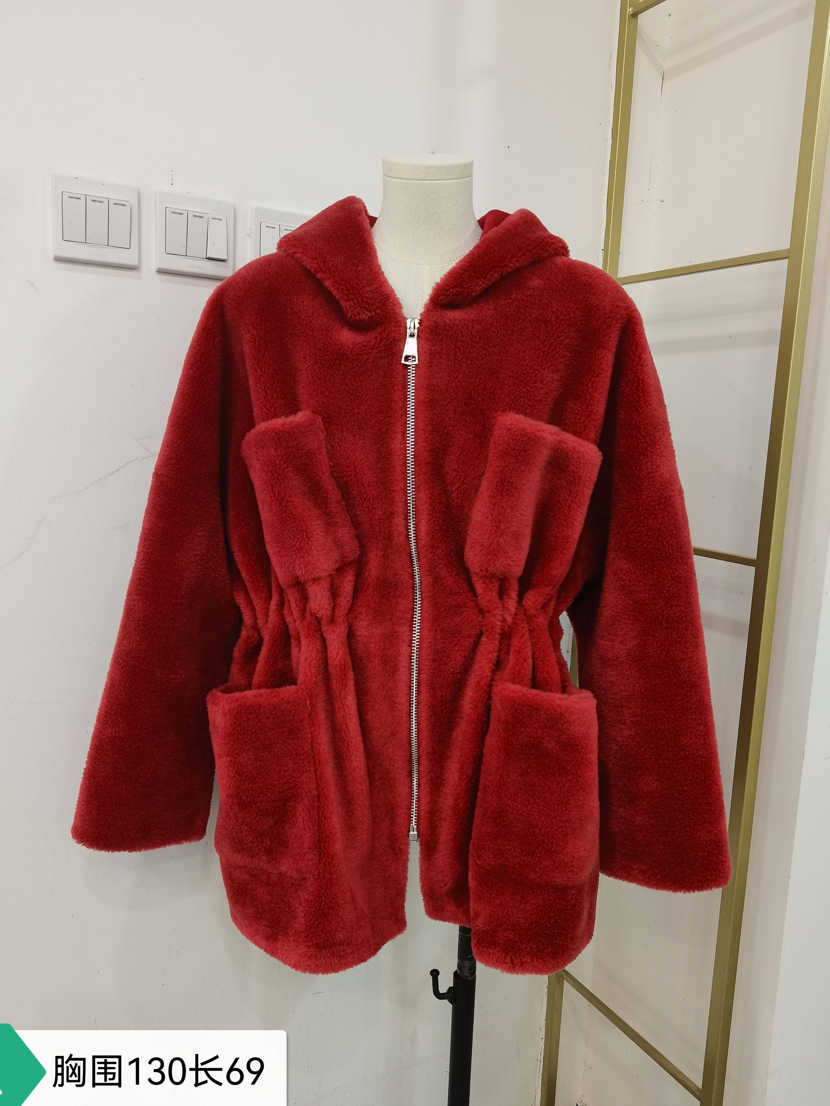 貂皮外套秋小个子小香风羊毛呢羊羔毛赫本风女中长款冬季红色大衣