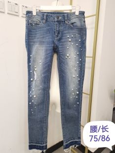 2024韩国牛仔裤女小个子2024年新款显瘦微七分钉珠百搭长裤子小脚