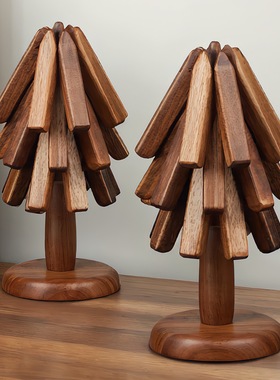 高级感圣诞树一棵树隔热垫实木质创意餐桌小树形防烫杯垫锅垫碗垫