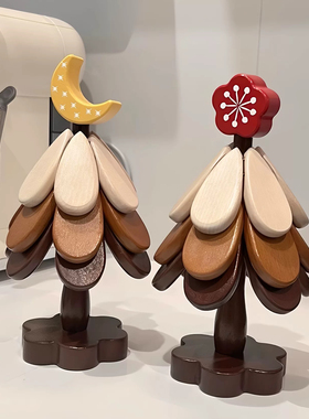 圣诞树隔热垫餐桌摆件创意一棵树实木防烫锅垫折叠杯垫碗垫