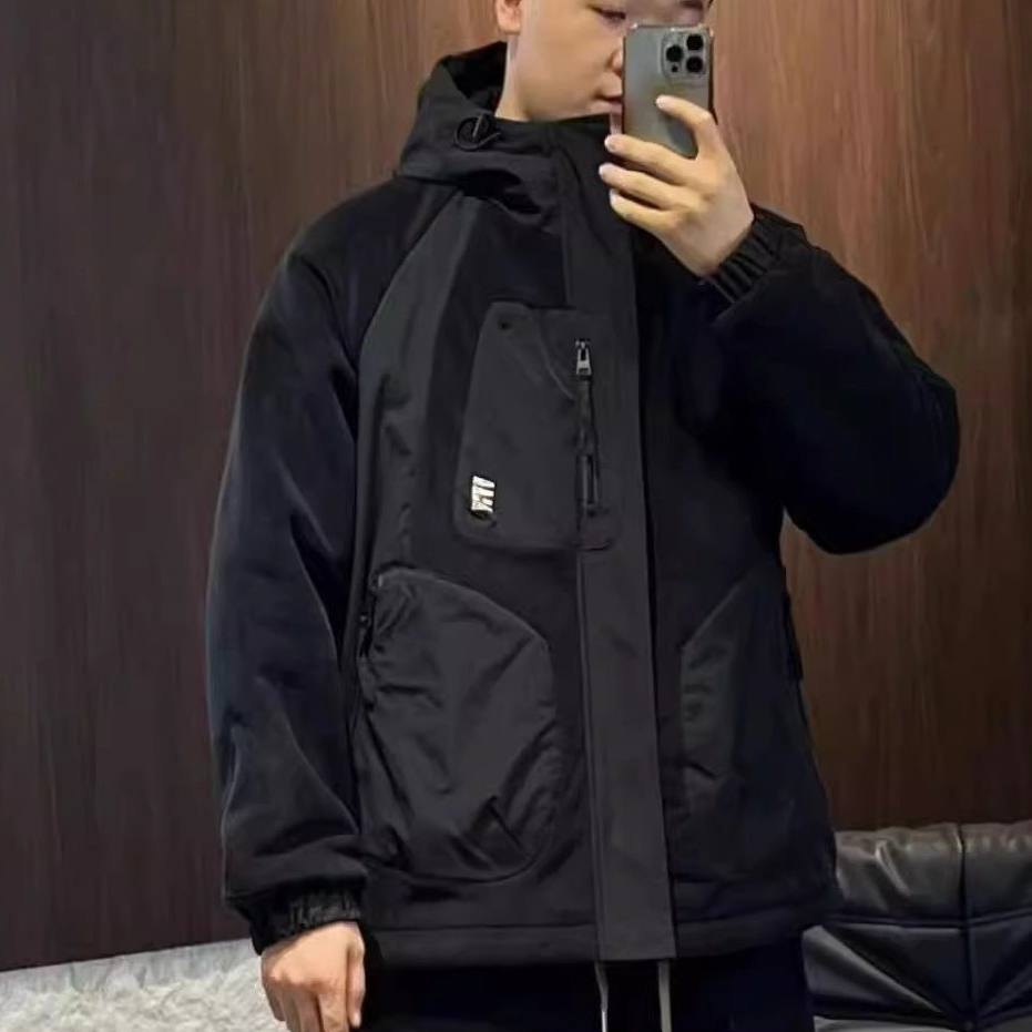 男款冬季新款加厚保暖潮牌工装外套男摇粒绒夹克棉衣休闲连帽棉袄