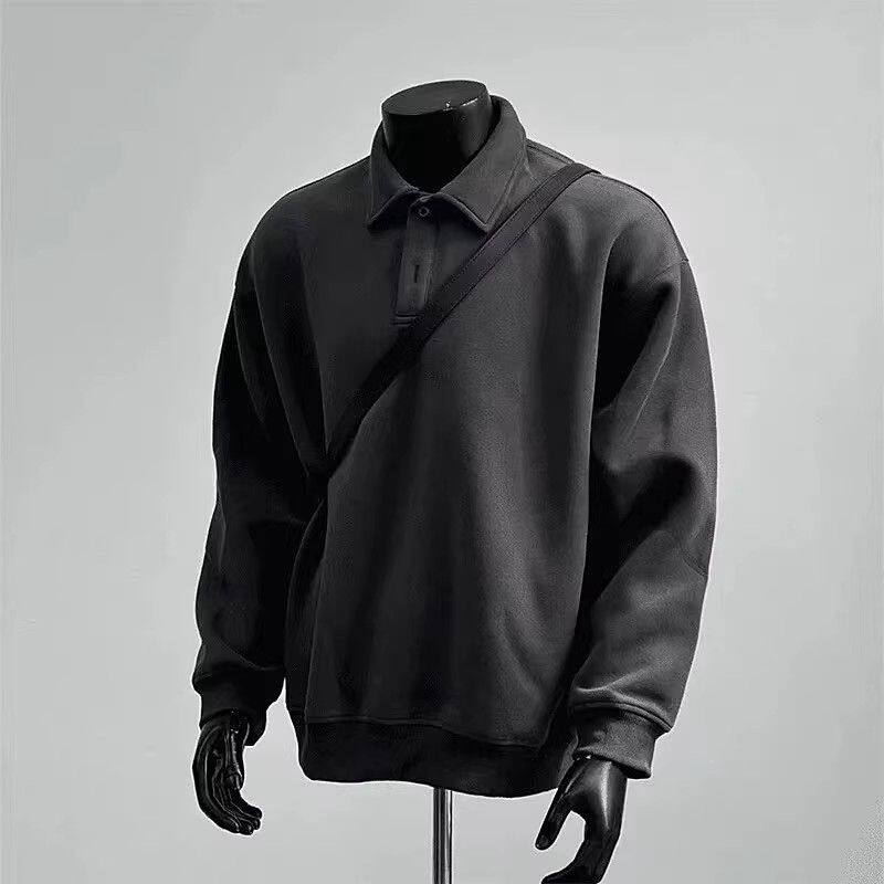 重磅美式polo衫长袖男士加绒卫衣春秋季2025新款纯色男装上衣外套